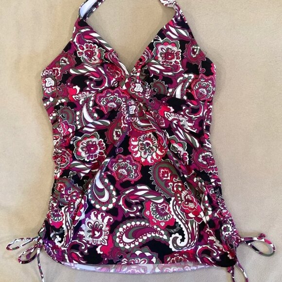 Lands End size 2 Halter Tankini Swim Top bottom skirt Purple Paisley Print - Picture 2 of 3